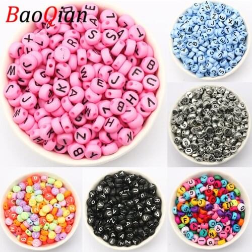 100/200/300/400/500pcs Mixed Round Flat Acrylic Spacer Letter Beads For Jewelry Making Bracelet Necklace DIY Pacifier Chain Gift