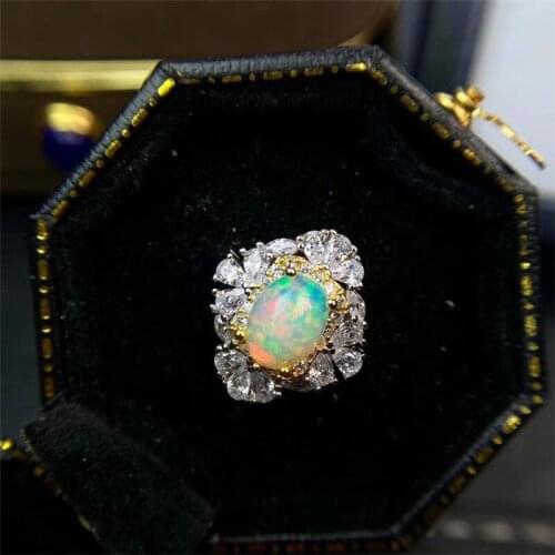 100% natural opal ring for girl birthday gift 6*8mm colorful gemstone fine jewelry Real 925 Solid Sterling Silver