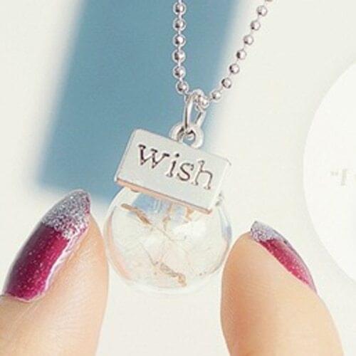 2PCS 16MM Dandelion Real Seed Glass Bulb Wish Necklace Glass Orb Pendant Hand Blown Glass Globe