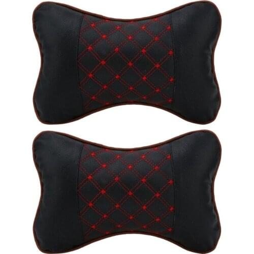 2 Pcs Leather PP Cotton Car Headrest Neck Pillow Auto Seat Cover Head Neck Rest Cushion Headrest Pillow Car Styling Accessaries