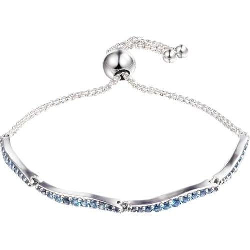 2021 Summer New 925 Sterling Silver Jewelry Blue Wavy Slider Bracelets for Women Original CZ Bracelets & Bangles Femme Pulseras