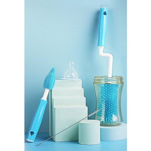 3pcs Silicone Bottle Brush 360 Degree Rotation Baby Pacifier Cup Nipple Cleaning Brushes Set Handheld Soft Head Food Grade