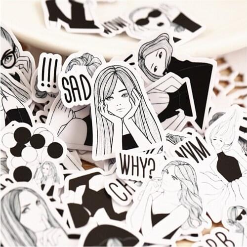 40pcs Creative Cute Self-made Black and white fashion girl Scrapbooking Stickers /Decorative Sticker /DIY Craft Photo Albums