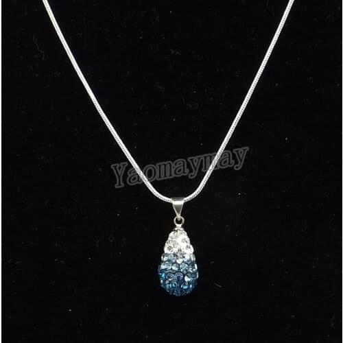 5pcs/Lot Gradient Peacock Waterdrop Shape Rhinestone Pendant Silver Plated Necklace Factory Price