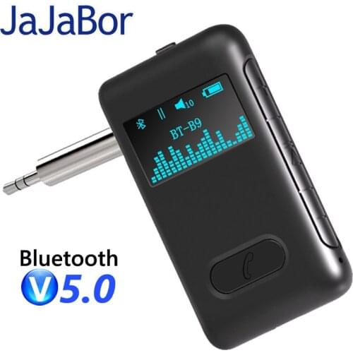 JaJaBor Bluetooth 5.0 Car Kit Handsfree Audio Receiver OLED Screen Display Aux Stereo Wireless Receiver Adapter for Speaker