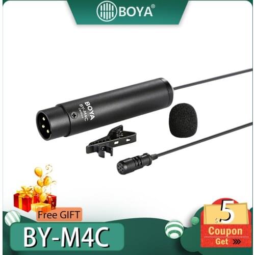 BOYA BY-M4C Phantom Power Clip-On Cardioid XLR Lavalier miniphone for Canon Sony Panasonic Camcorders ZOOM H4n H5 H6 TASCAM Au