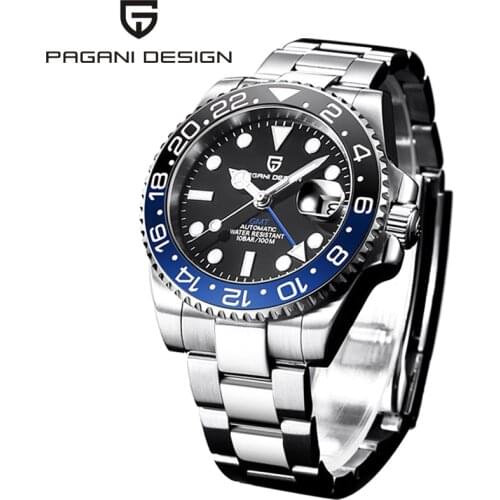 Pagani Design Stainless Steel GMT Mens Mechanical Watches 100M Waterproof Sapphire Glass Automatic Clock 40MM Relogio Masculino