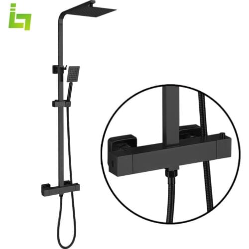 Black Thermostatic Shower Faucet Set Rainfall Multiple Types Bathtub Tap With High Spray Bathroom Fauct