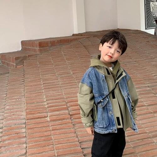 Childrens Jeans Coat Boys' Cool Handsome Fashion Korean Childrens Wear Autumn Cotton Patchwork Childrens Top Kids Coats Boys