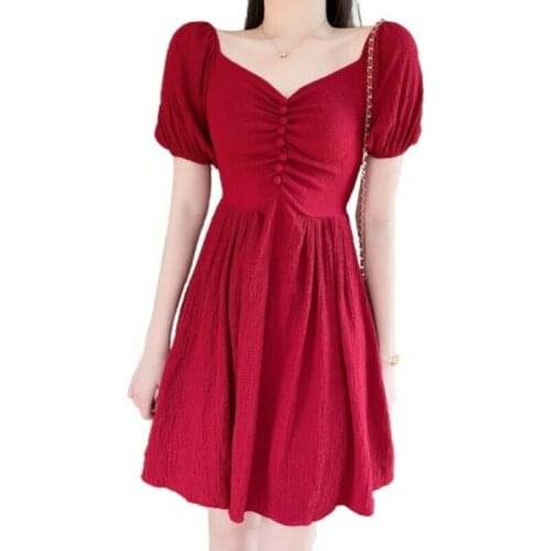 Women Summer Sexy Off Shoulder Puff Sleeves Short Dress Pleated M-4XL Cocktail D