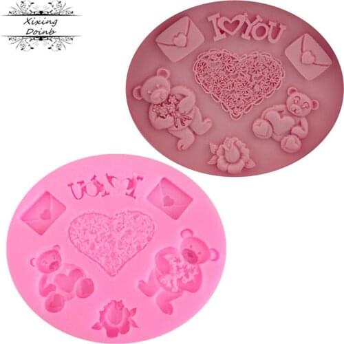 DIY bear / love / envelope silica gel mold chocolate sugar turning mold cake decoration tool baking appliance