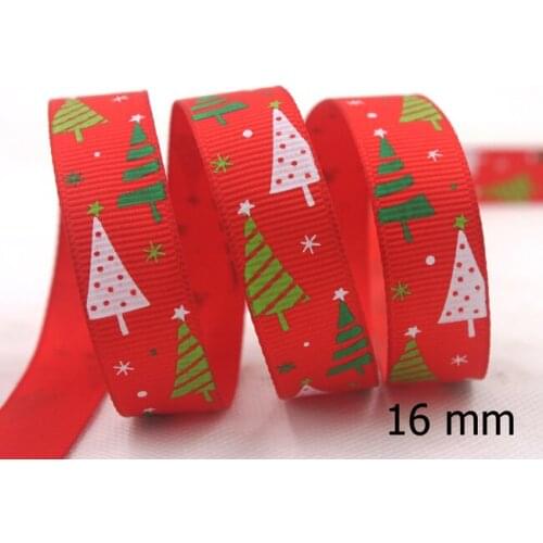[IuBuFiGo] New 5/8" 16mm Ribbon Christmas Tree Printed Grosgrain Festival Tape 100 yards/roll