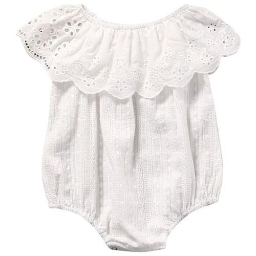 2017 Casual Cute 0-24M Summer Party Newborn Toddler Baby Girls Cotton Short Sleeve O-Neck Floral Lace White Bodysuit Playsuit