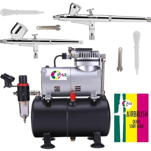 OPHIR Pro 0.2mm 0.3mm Dual Action Airbrush Kit with 110V,220V Air Tank Compressor for Hobby Paint Makeup Cosmetic_AC090+004A+073