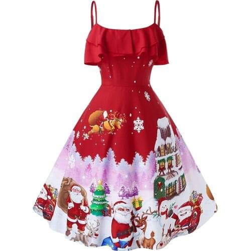 Red Christmas Sleeveless Dress Women Winter Fall Ruffles Off The Shoulder Pattern High Waist A-line Elegant Dresses Ladies