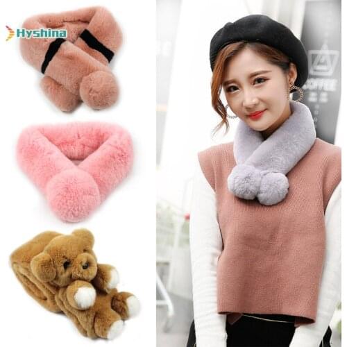 Women Hot Sale Winter Real Rex Rabbir Fur Scarf Lady Warm Knit Real Rex Rabbit Fur Muffler Natural Soft Rex Rabbit Fur Scarves