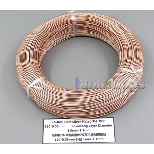 LN006255 100m Hi-Res Pure Silver Plated 7N OCC 150*0.05mm Insulating Layer Earphone Headphone Bulk Wire Cable OD 1-1.1mm