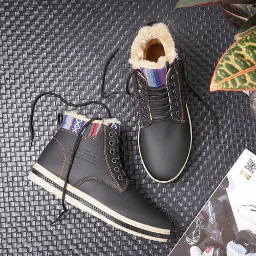 Men Winter Shoes Snow Boots Warm Fur Plush Waterproof Home Flat Heel Size 39-44 Ski Walking Sport Sneaker