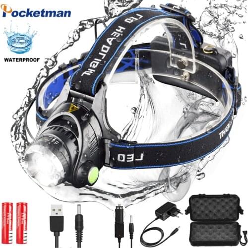 8000 lumens LED Headlamp L2/T6 Zoomable Headlight Head Torch Flashlight Head lamp by 18650 battery for Fishing Hunting Climbing