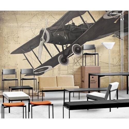 Bacaz 3D Vintage Hand-painted aircraft wall paper 8D Mural Background Wallpapers European Wallpaper Bedroom Living Room Decor
