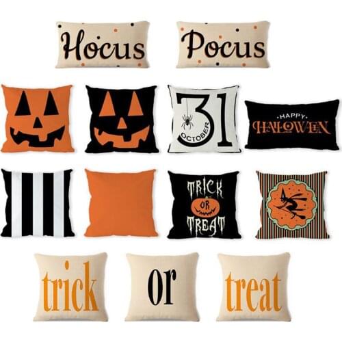 Halloween Pillowcase Pumpkin Letter Print Sofa Cover "Treat Or Trick "Sofa Cushion Cover Home Decoration Festival Atmosphere