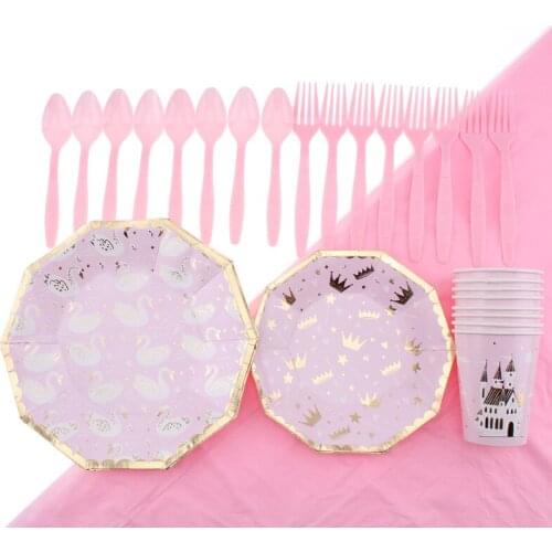 Disposable Tableware Party Supplies Bronzing Four-Piece Set Birthday Party Decoration Paper Plate Gilding Castle Paper Cup