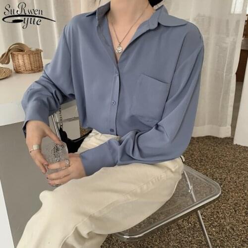 Autumn Office Lady Elegant Cardigan Plus Size Fashion Silk Shirts Vintage Long Sleeve Solid Womens Blouse Feminine Blusas 11427