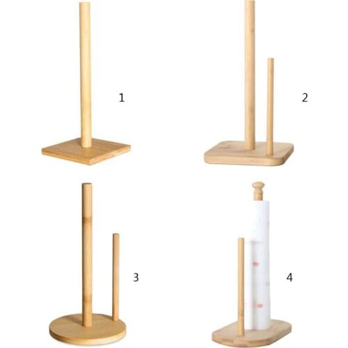 Natural Bamboo Standing Paper Towel Holder Wrap Storage Rack Roll Paper Holder with Anti-slip Base Easy to Install