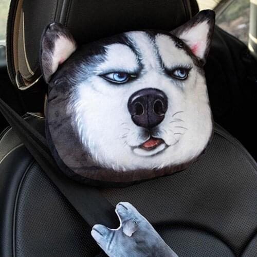 Cute Cartoon Puppy Kitten Printed Detachable Headrest Car Seat Neck Pillow Cushion for Auto Vehicle