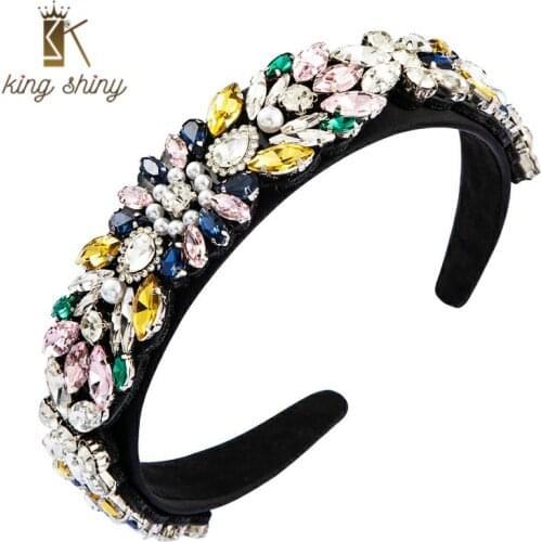 Baroque Multi Color Geometric Crystal Headband for Woman Luxurious Simulated Pearl Hairband Woman Wedding Party Hair Accessories