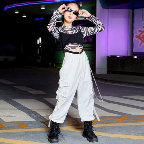 Rave Girl Sets Hip-Hop Street Dance Clothes Jazz Dancer Outfit Mesh Crop Tops Loose Pants Stage Costume Designer Clothes DL8313