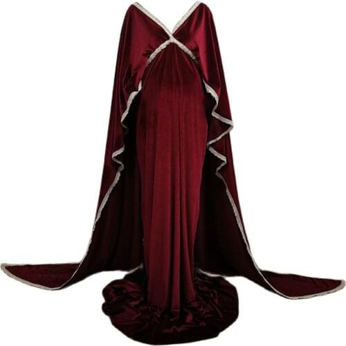 DON&JUDY Christmas Velvet V neck Maternity or Non Maternity Dresses with Big Long Sleeve Party Wedding Gowns for Photography