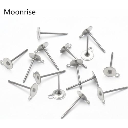 25 Pairs Stainless Steel 5 8 10 12mm Blank Earring Post with Loop Stud Earring Findings For Earring Making