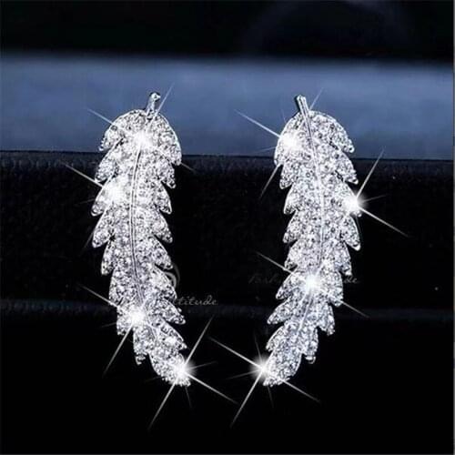 Elegant Luxury Leaves Leaf Shine Rhinestone Statement Earring For Women Bridal Chandelier Wedding Party Earrings Bijoux Brincos