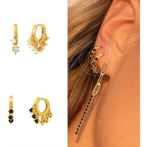 DAIWUJAN Real 925 Sterling Sliver Zircon Beads Tassel Hoop Earrings for Women Small Huggie Round Earrings Oorbellen Jewelry Gift