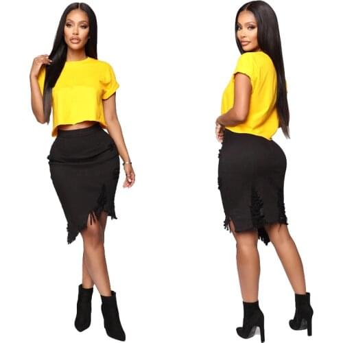 Sexy Tassel Ripped Jeans Skirt Women Summer Fashion High Waist Asymmetrical White Denim Skirt Female Party Club Bodycon Skirts