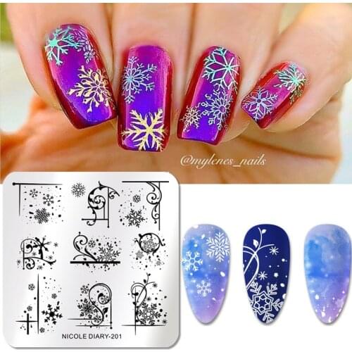 NICOLE DIARY Snowflake Steel Nail Stamping Plate Flower Leaf Image Geometric Polish Stencil Nail Art Template Mold