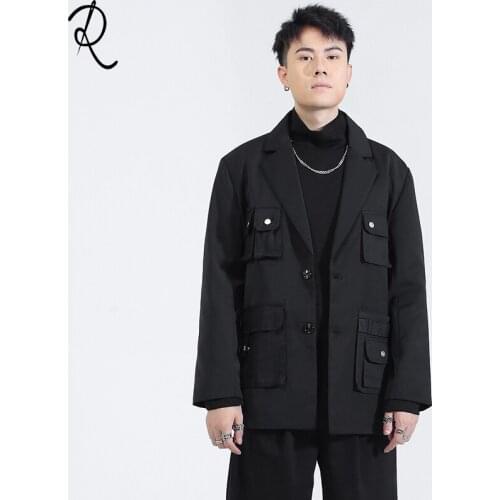 S-6XL!!Original mens clothing autumn winter outfit personality joker pocket patchwork loose tactical suit jacket mens suit