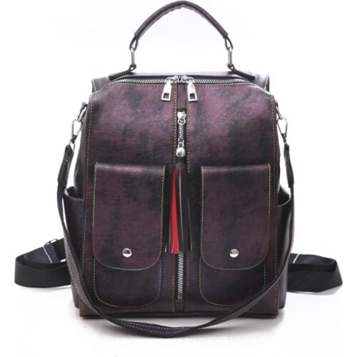 2020 Retro Leather Women Backpack Zipper School Backpacks For Teenage Girls Bag Large Capacity Multifunction Mochila Feminina