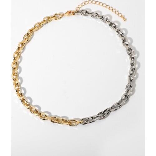 Gold Steel Color Thick Chain Splicing Cable Chain Necklaces For Women Men Punk Street Style Miami Chain Choker Jewelry