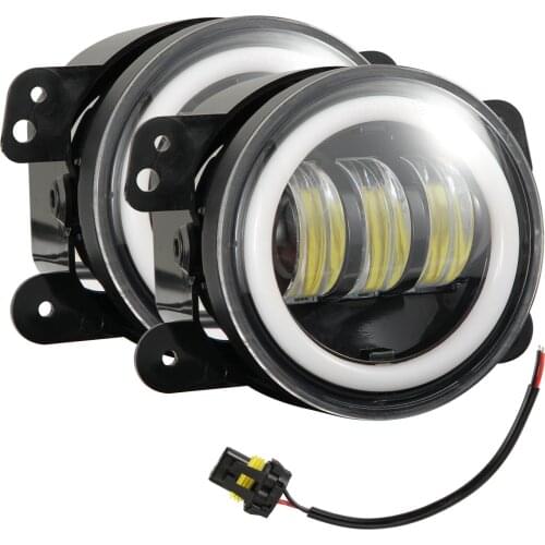 1 Pair 4 Inch 30W 6000K Round Yellow Led Fog Lights White Halo Ring Off Road Fog Lamps For Jeep Wrangler JK TJ LJ Grand Cherokee