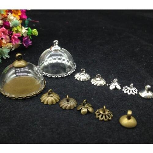 100ets/lot25mm Transparent Glass dome antique bronze /silver lace base set glass bottle vials craft pendant jewelry accessories