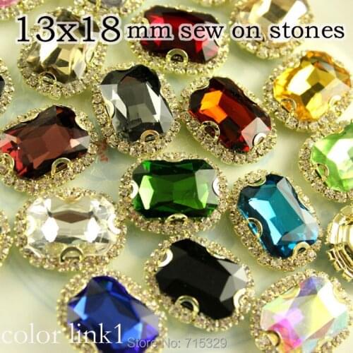 12pcs 13x18mm rectangle crystal Sew on handmake rhinestones chain flower gold setting Crystal DIY for dress or shoes
