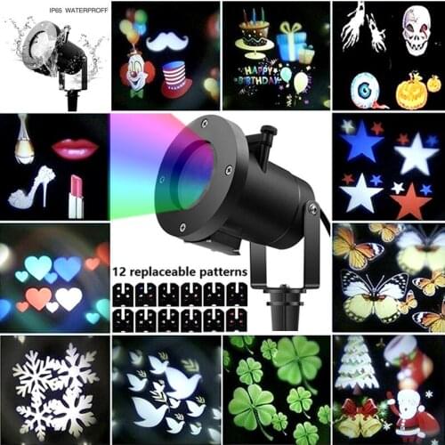 12 Patterns Christmas Holiday Decoration Laser Light Snowflake Projector Outdoor LED 6W Waterproof Home Garden Star Lamp Decor