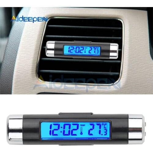 2 in 1 Car Auto Thermometer Time Clock Calendar Blue LCD Display Clip-on Digital Backlight Thermometer Automotive Accessories