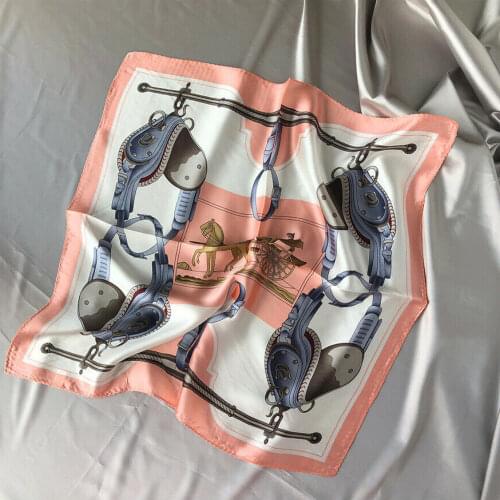 2021 New Luxury 100% Silk Scarf Women Fashion Bandana Carriage Print Neck Hair Headband Headscarf Tie Band 53*53cm