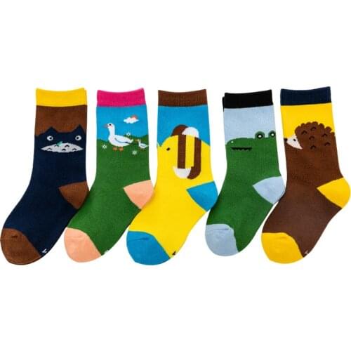 2021 Spring Autumn New 5 Pairs/lot Baby Socks Cotton Cartoon Animal Design 5 Pairs Kids Boys Girls Socks