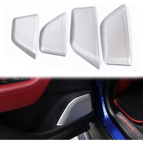 4 Pcs/Set Silver Car Door o Speaker Tweeter Net Frame Cover Trim Interior Decoration for Maserati Levante 2016-2019