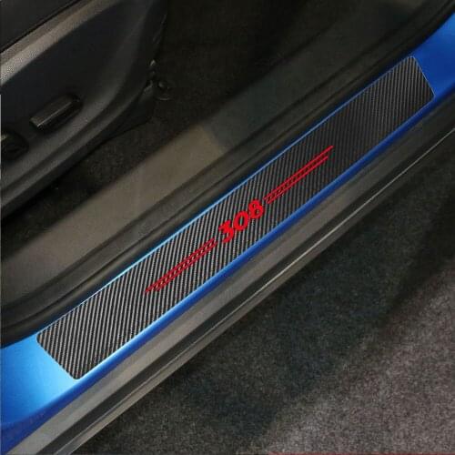 4PCS Car Door Sill Leather Stickers Decals for Peugeot 108 206 207 208 301 306 307 308 407 3008 RCZ Rifter Auto Accessories