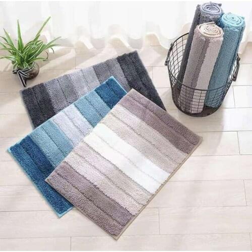 45X65CM Gradient Color Bathroom Mat Bedroom Carpet Striped Microfiber Bathroom Absorbent Floor Mats for Home Decoration Foot Mat
